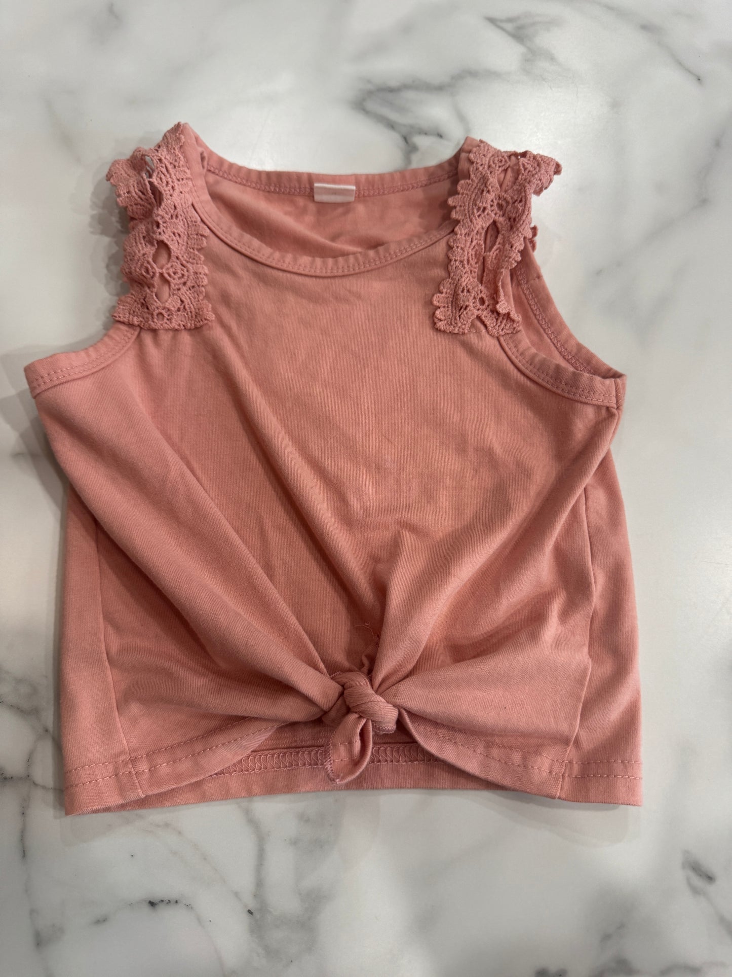 Dusty Pink Crochet Detail Tie Front Tank 2/3T