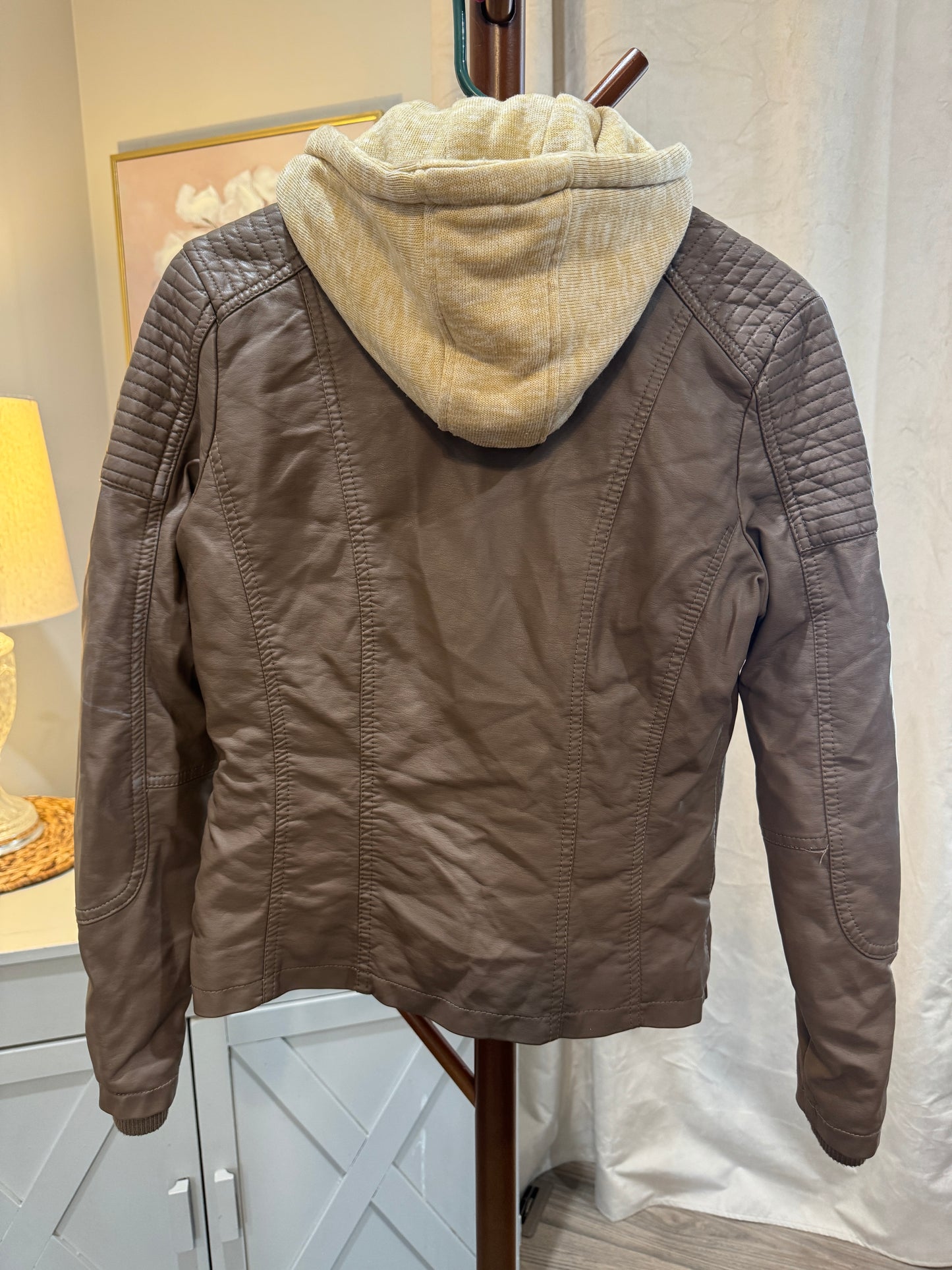 YMI Layered Look Hoodie Moto Coat with Soft Sherpa Lining Women's Small