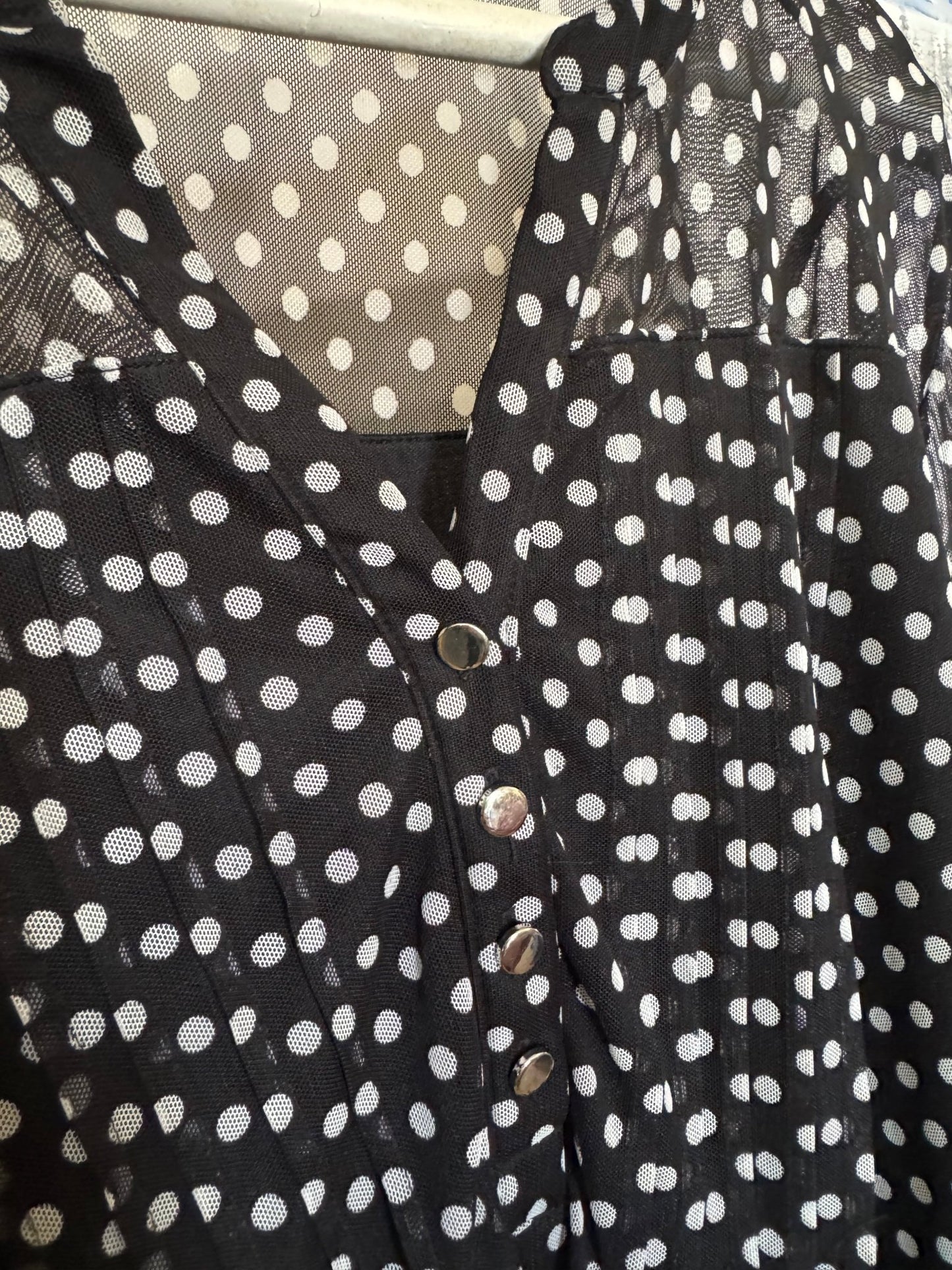 Black Polka Dot Sheer and Lined Button Up Tunic Women's XL - Haven on Summer HillWomen's Apparel