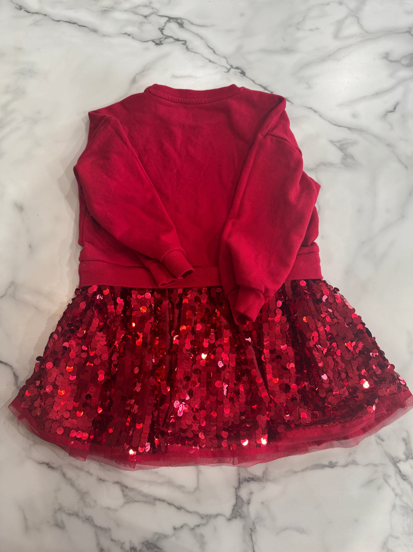 Red Sequin Skirt Sweatshirt Dress 5T