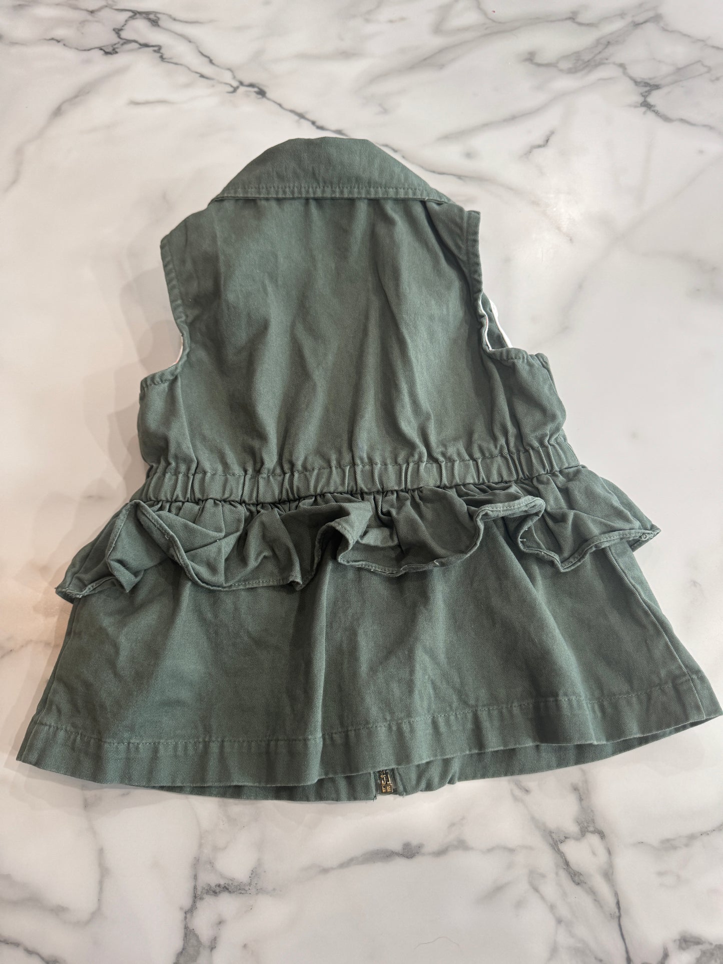 Green Zip Front, Ruffle Waist Vest 4/5T