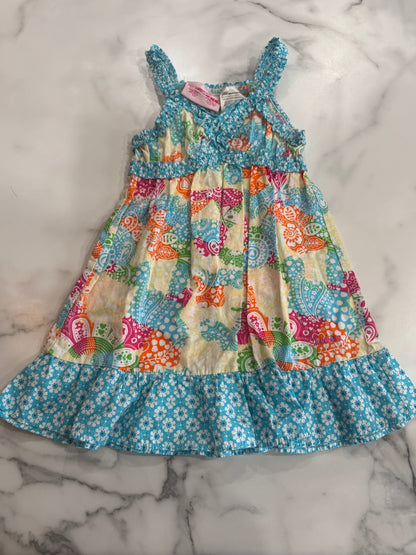 Blue Multiprint Floral Sleeveless Dress 2/3T