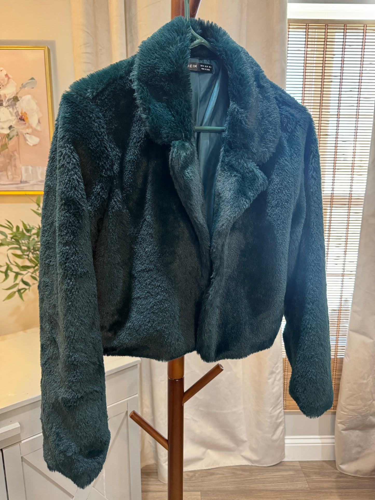 Emerald Green Faux Fur Clasp Front Jacket Women's Medium