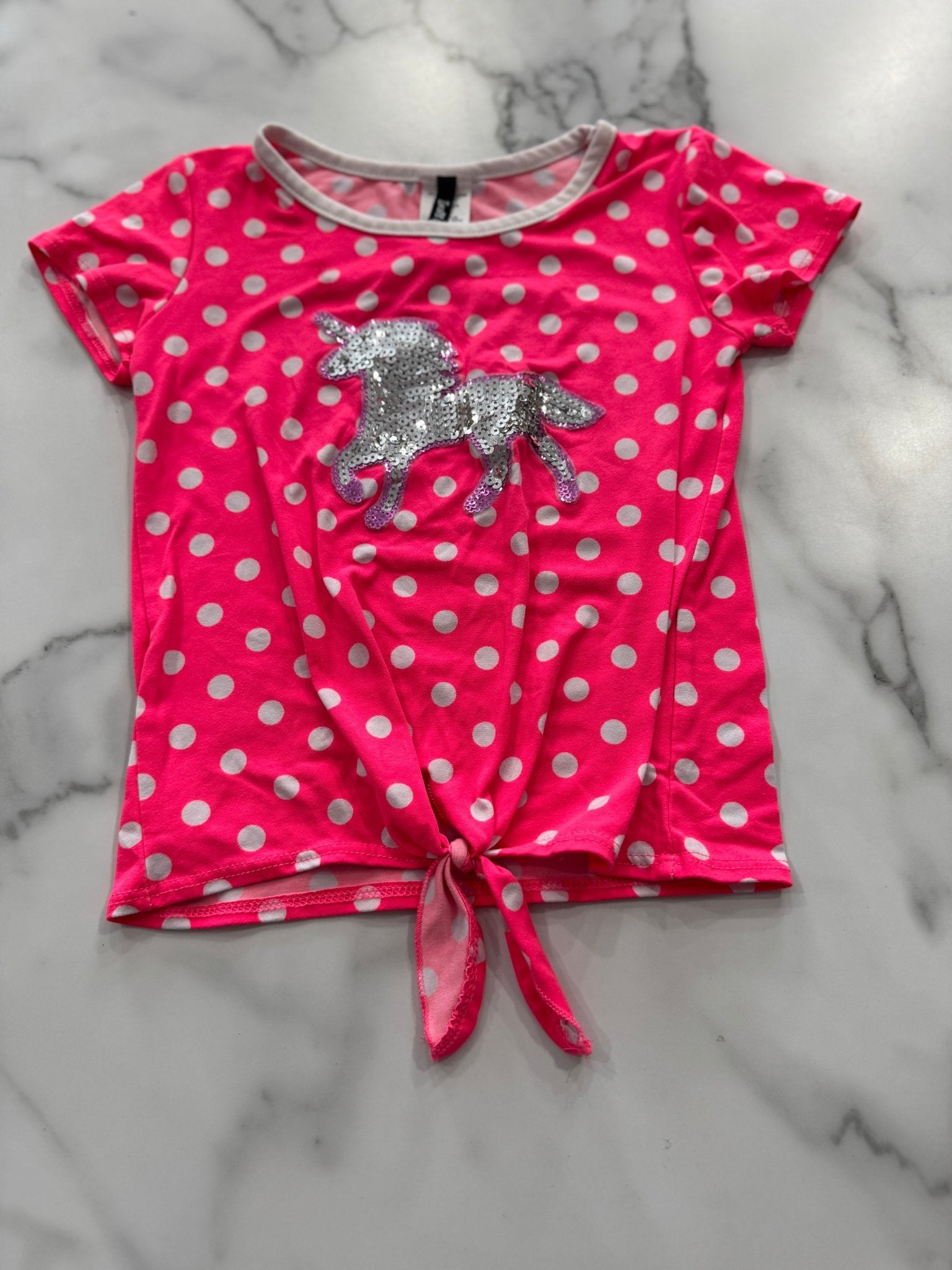 Bright Pink Sequin Unicorn Tie Front Shirt 4T - Haven on Summer HillDollar Bin