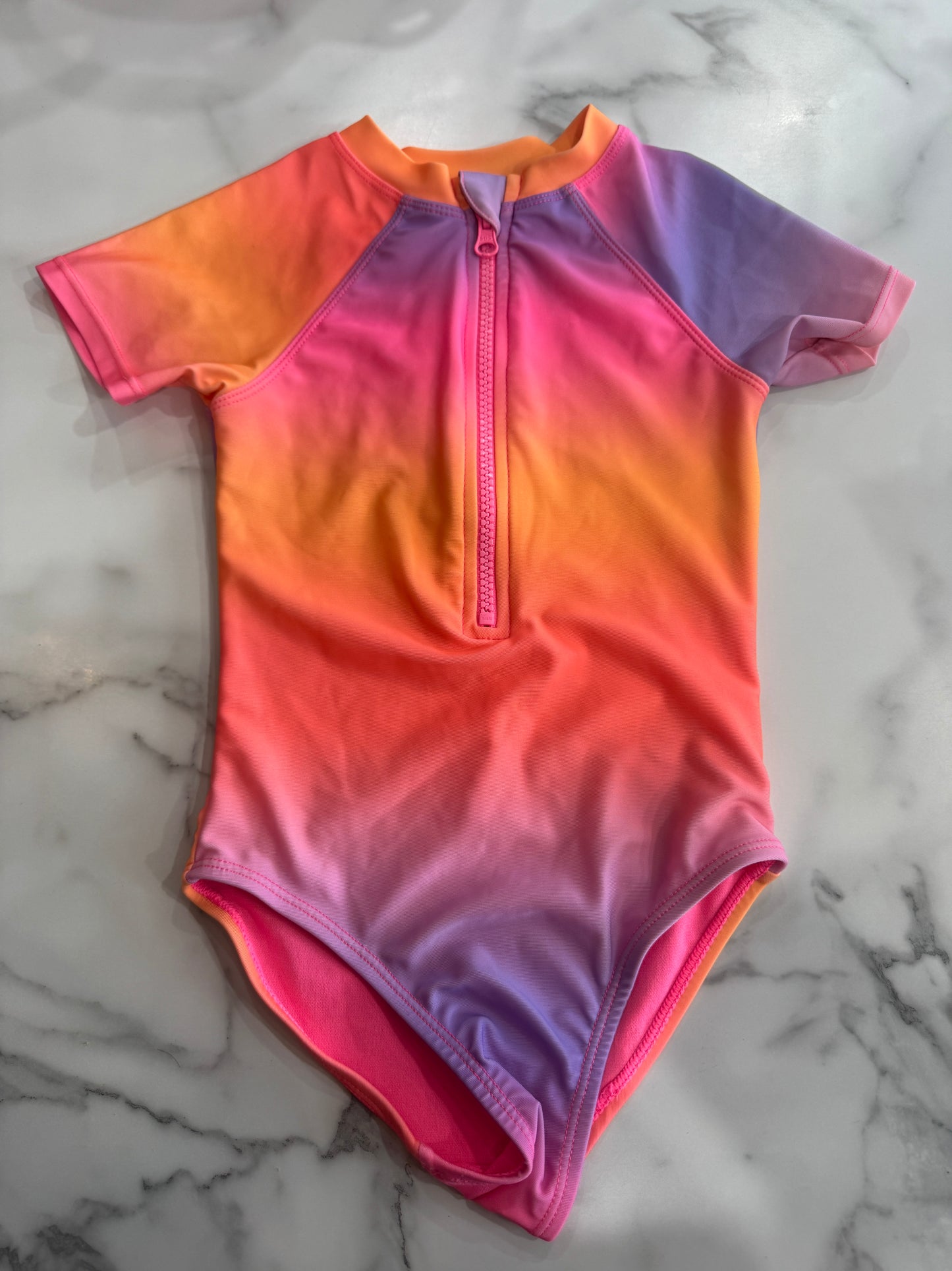 Orange and Pink Tie Dye Zip Neck One Piece Swimsuit 4/5T