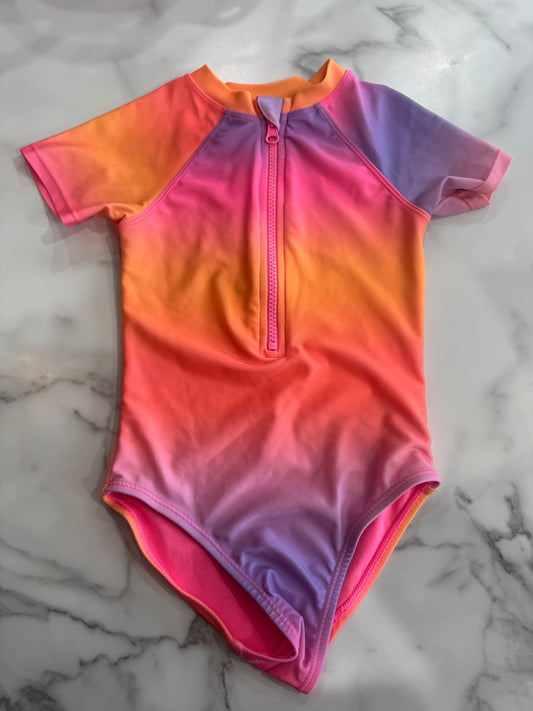 Orange and Pink Tie Dye Zip Neck One Piece Swimsuit 4/5T