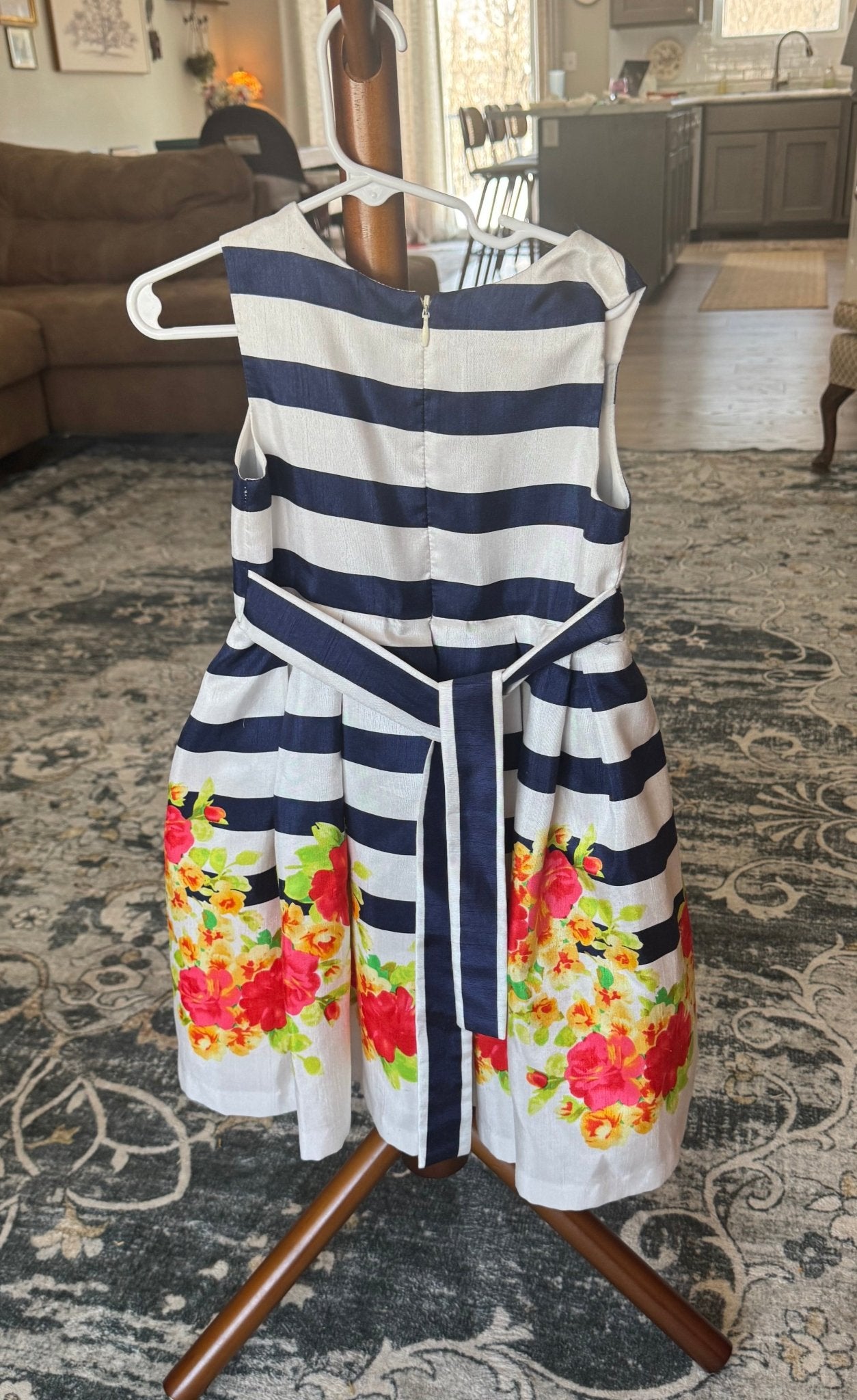 Navy & White Stripe Floral Print Dress, Girls 6 - Haven on Summer HillGirl's Apparel