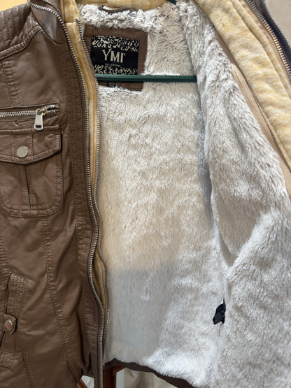 YMI Layered Look Hoodie Moto Coat with Soft Sherpa Lining Women's Small