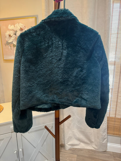 Emerald Green Faux Fur Clasp Front Jacket Women's Medium