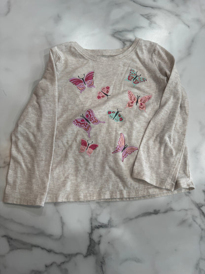 Beige Grey Butterfly Long Sleeve Softest Tee 4T