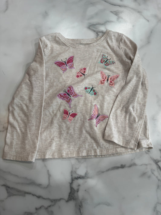 Beige Grey Butterfly Long Sleeve Softest Tee 4T