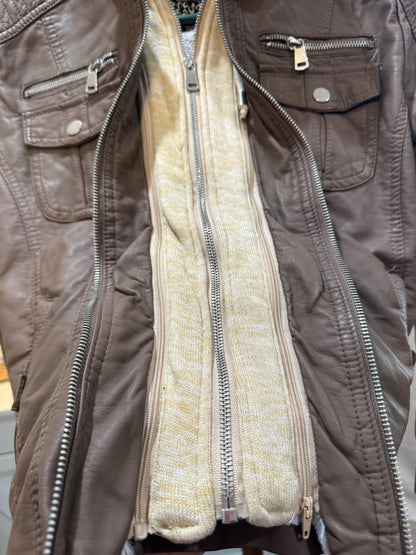 YMI Layered Look Hoodie Moto Coat with Soft Sherpa Lining Women's Small