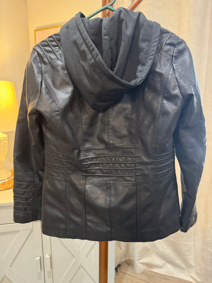 Black Hoodie Zip Up Moto Coat Women's Small
