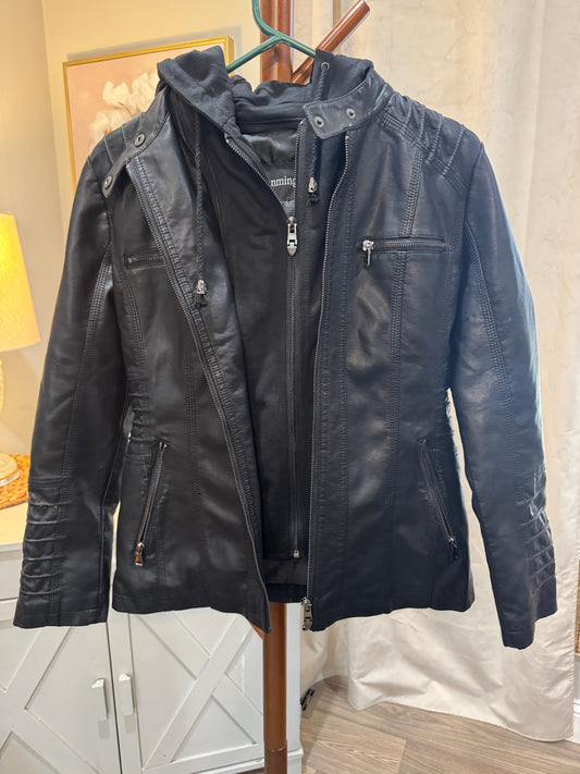 Black Hoodie Zip Up Moto Coat Women's Small