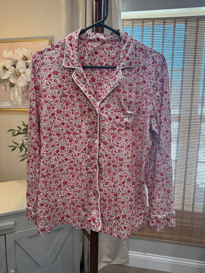 Red and Pink Floral Print Button Up Pajama Top and Pant Set, Women's XL - Haven on Summer HillWomen's Apparel