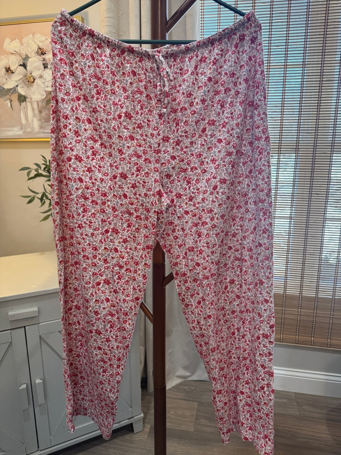 Red and Pink Floral Print Button Up Pajama Top and Pant Set, Women's XL - Haven on Summer HillWomen's Apparel