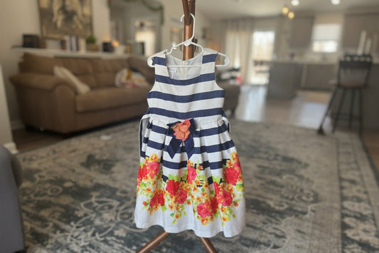 Navy & White Stripe Floral Print Dress, Girls 6 - Haven on Summer HillGirl's Apparel