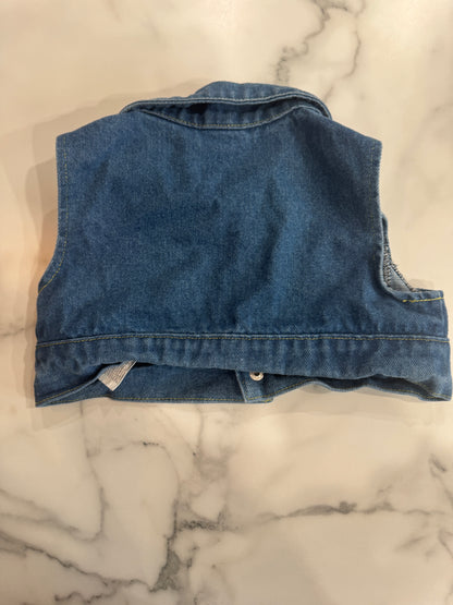 Yellow Fitted Romper Set with Yellow Buttoned Jean Vest 4T