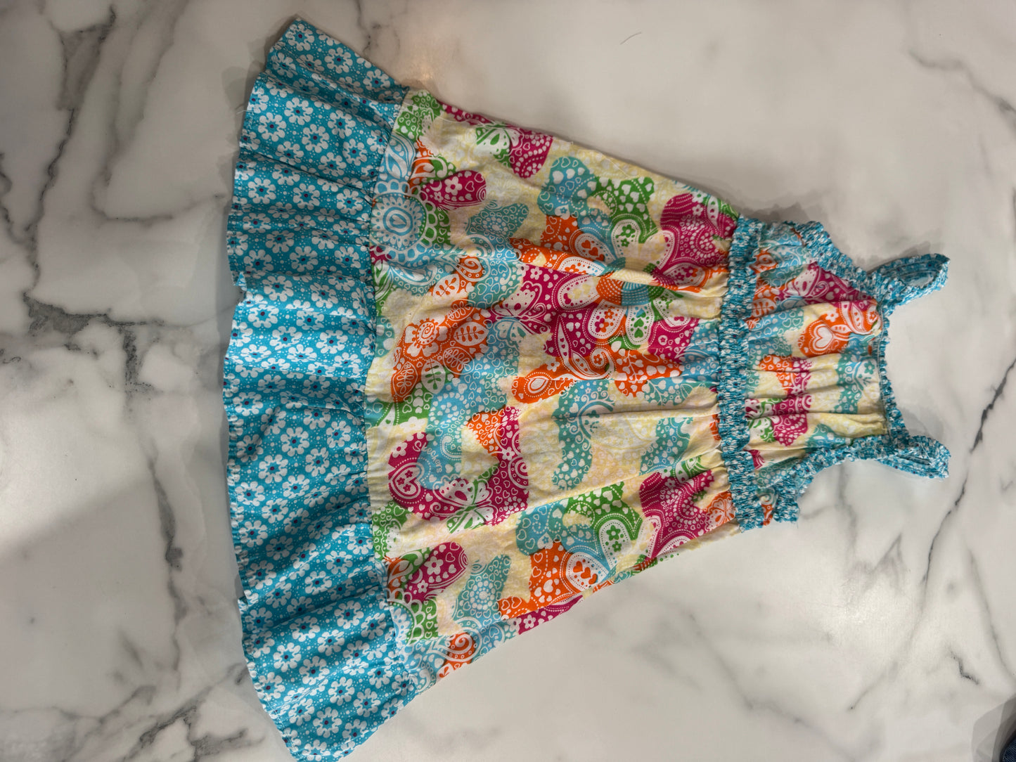 Blue Multiprint Floral Sleeveless Dress 2/3T