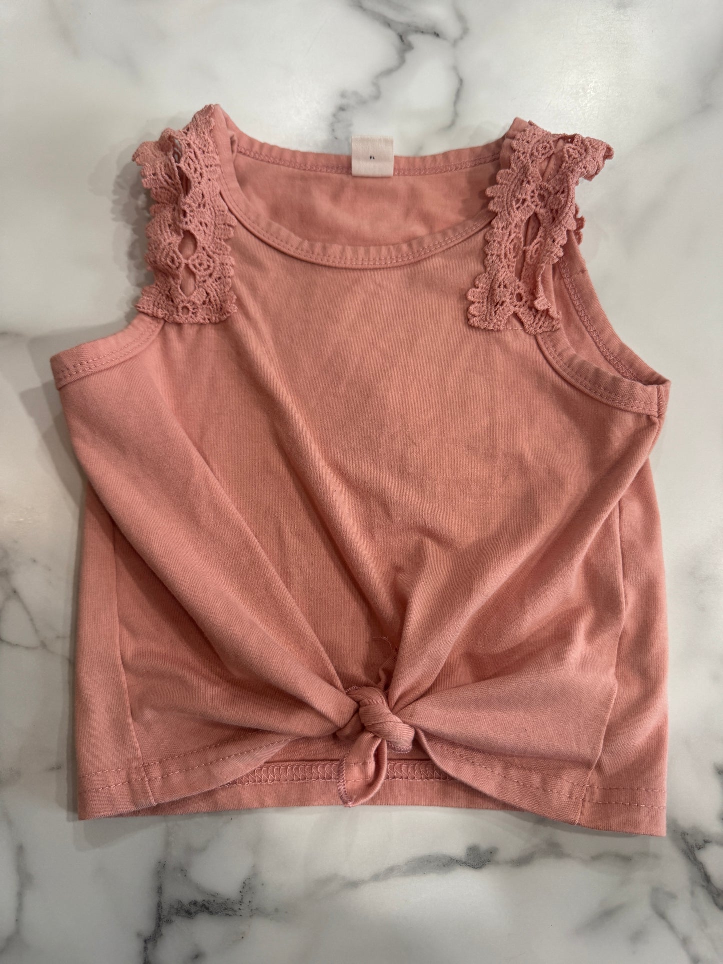 Dusty Pink Crochet Detail Tie Front Tank 2/3T