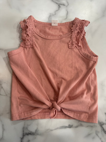 Dusty Pink Crochet Detail Tie Front Tank 2/3T