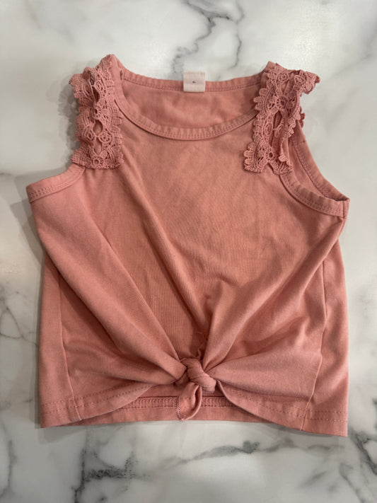 Dusty Pink Crochet Detail Tie Front Tank 2/3T