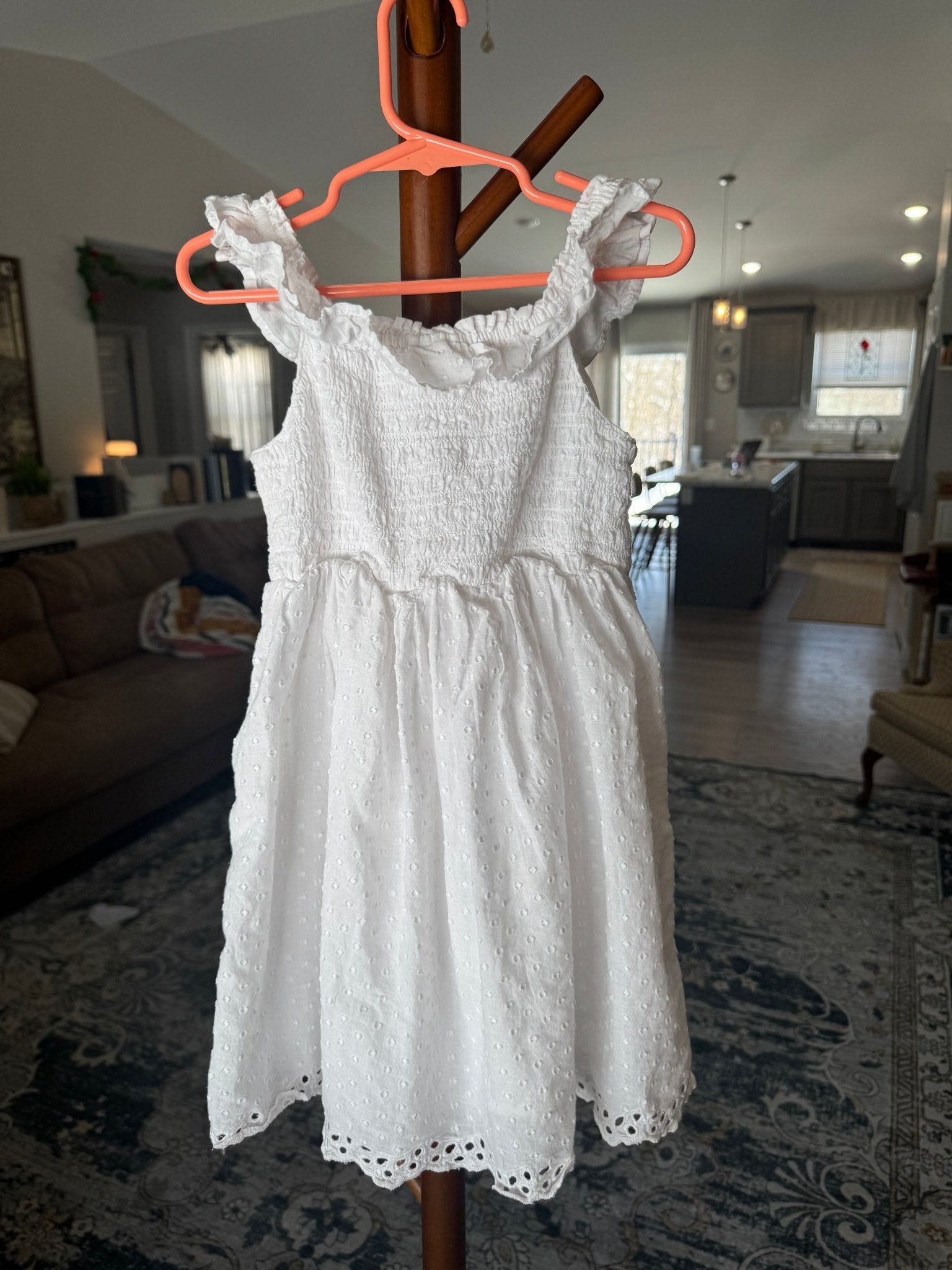White Ruffle Sleeve Dress Fully Lined, Girls 5 - Haven on Summer HillGirl's Apparel