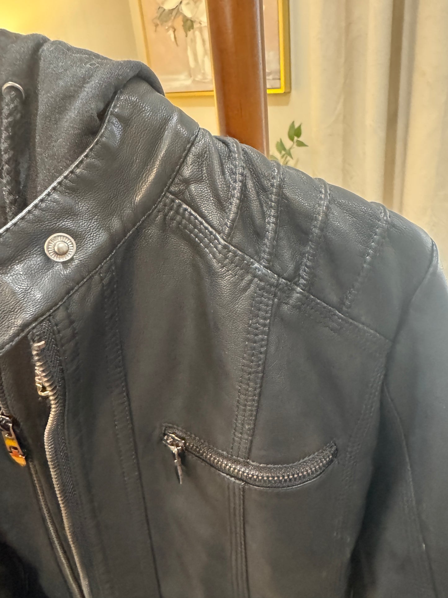 Black Hoodie Zip Up Moto Coat Women's Small