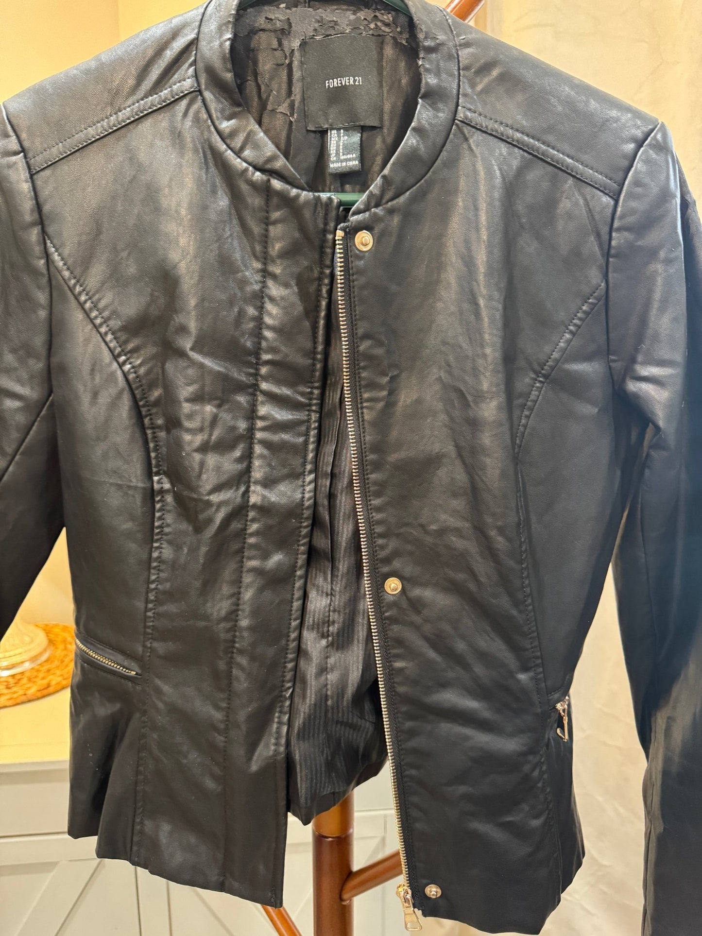 Faux Leather Bomber Jacket (Collar Damage), Women's Small - Haven on Summer HillWomen's Apparel