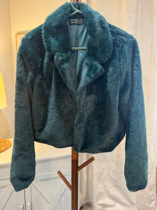 Emerald Green Faux Fur Clasp Front Jacket Women's Medium