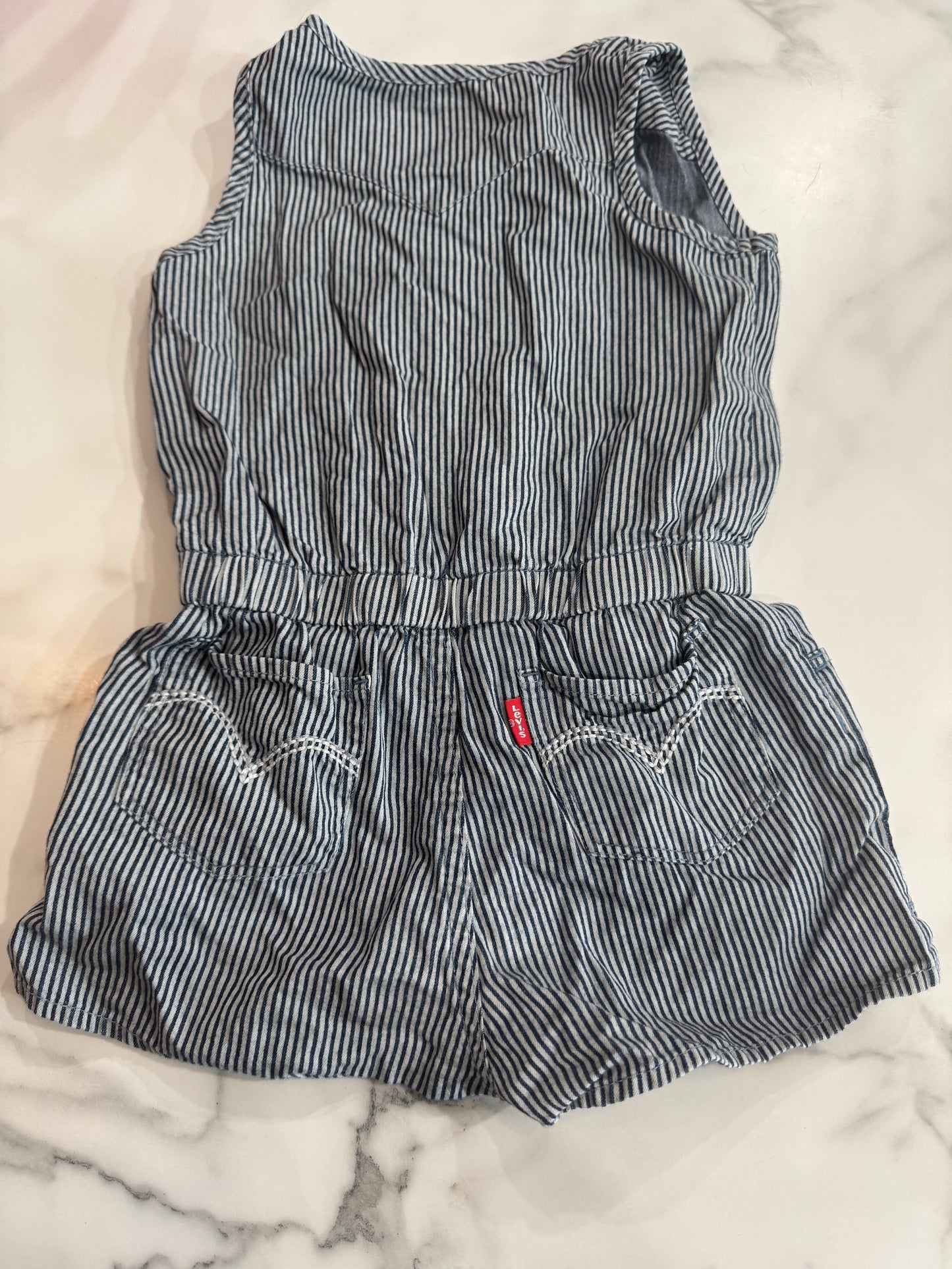 Levi Demin Stripe Romper with Back Pockets 4T