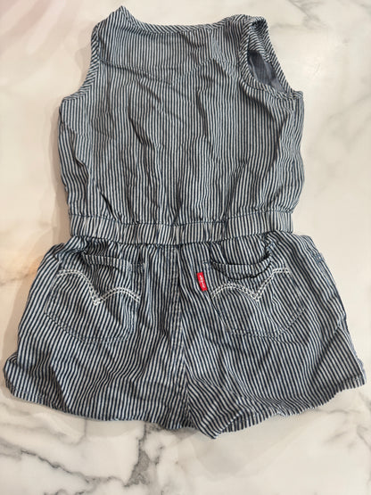 Levi Demin Stripe Romper with Back Pockets 4T