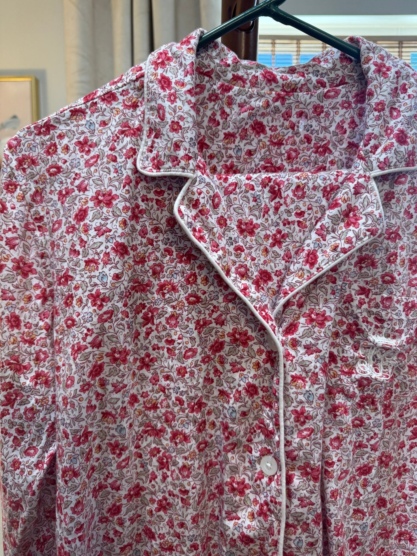 Red and Pink Floral Print Button Up Pajama Top and Pant Set, Women's XL - Haven on Summer HillWomen's Apparel