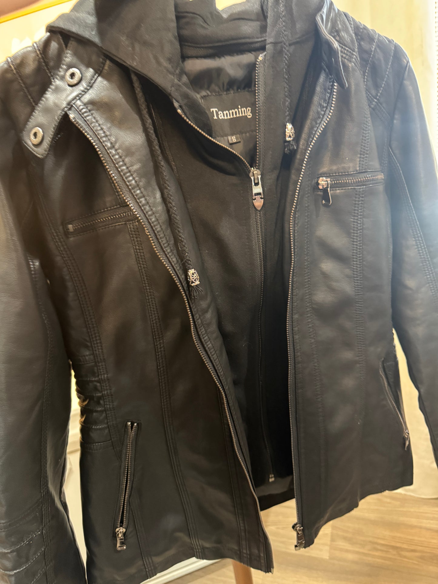 Black Hoodie Zip Up Moto Coat Women's Small