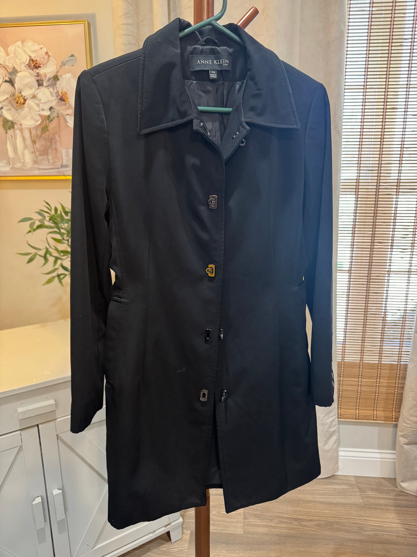 Anne Klein Long Length Black Coat Women's Small