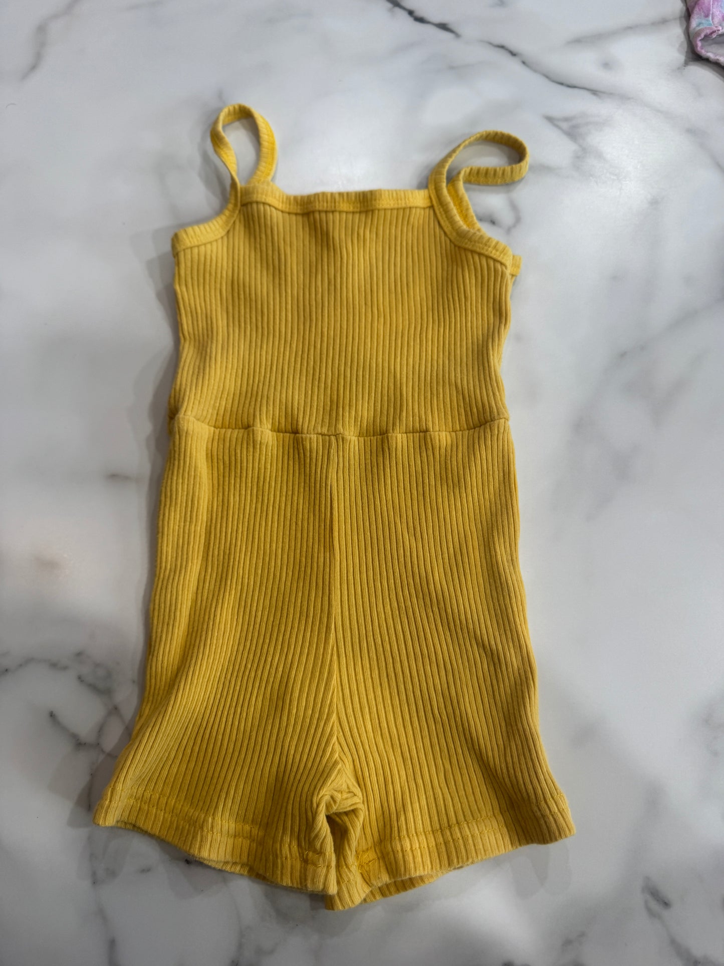 Yellow Fitted Romper Set with Yellow Buttoned Jean Vest 4T