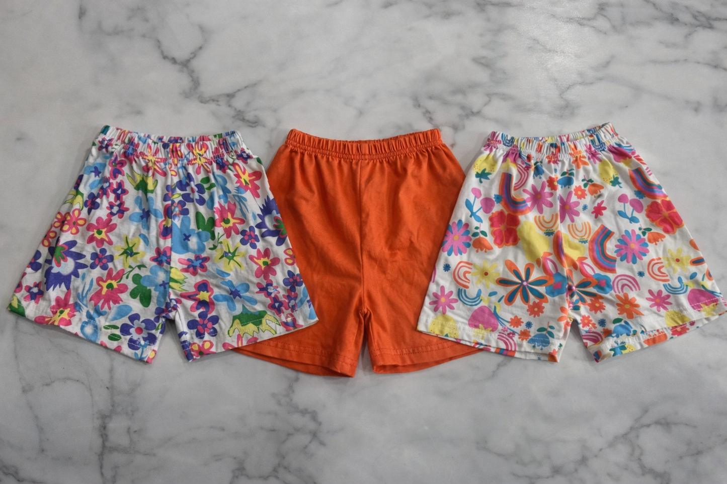 Set of 3 Orange & Floral Long Length Shorts 2/3T
