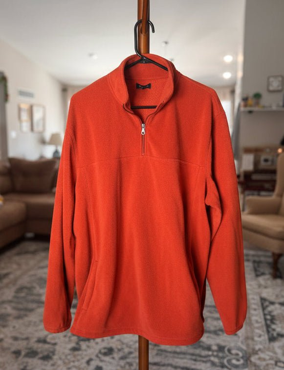 Zip Collar Burnt Orange Fleece Pullover, Men's 2XL - Haven on Summer HillMen's Apparel