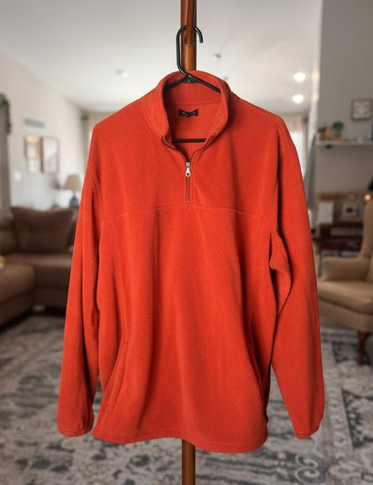 Zip Collar Burnt Orange Fleece Pullover, Men's 2XL - Haven on Summer HillMen's Apparel