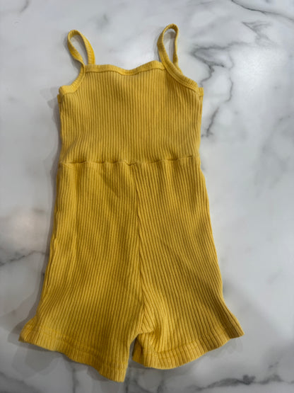 Yellow Fitted Romper Set with Yellow Buttoned Jean Vest 4T