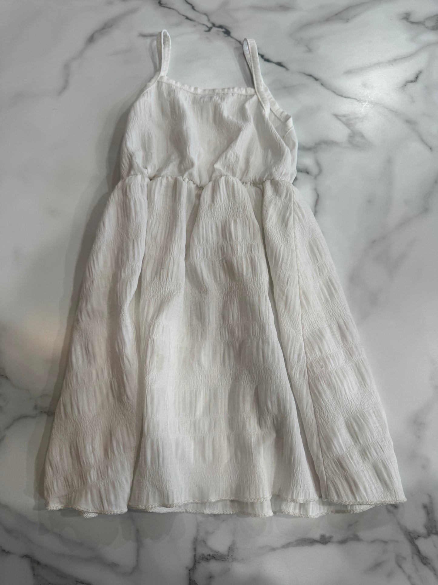 White Dress (unlined) with Brown Buttons 5T