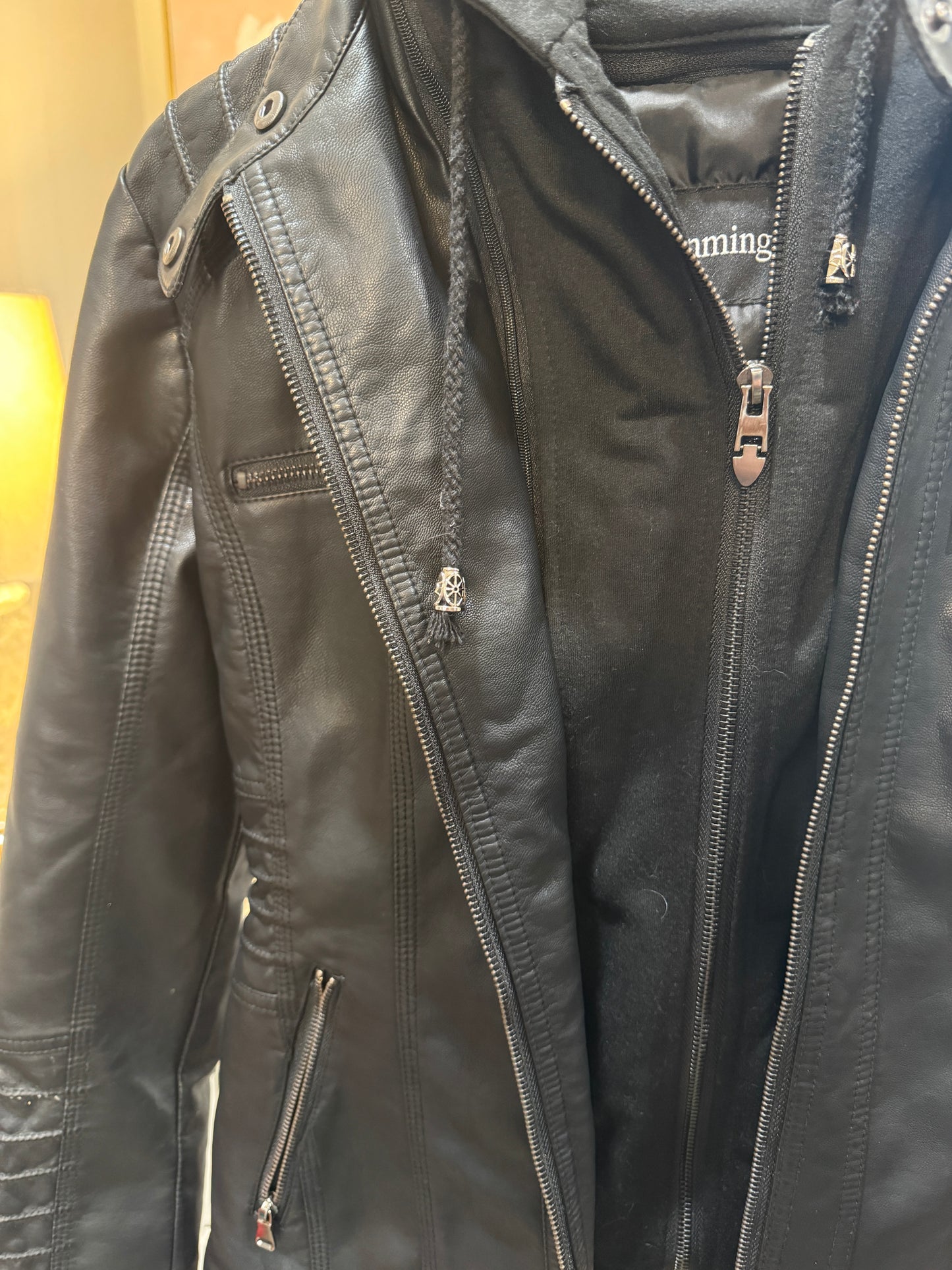 Black Hoodie Zip Up Moto Coat Women's Small