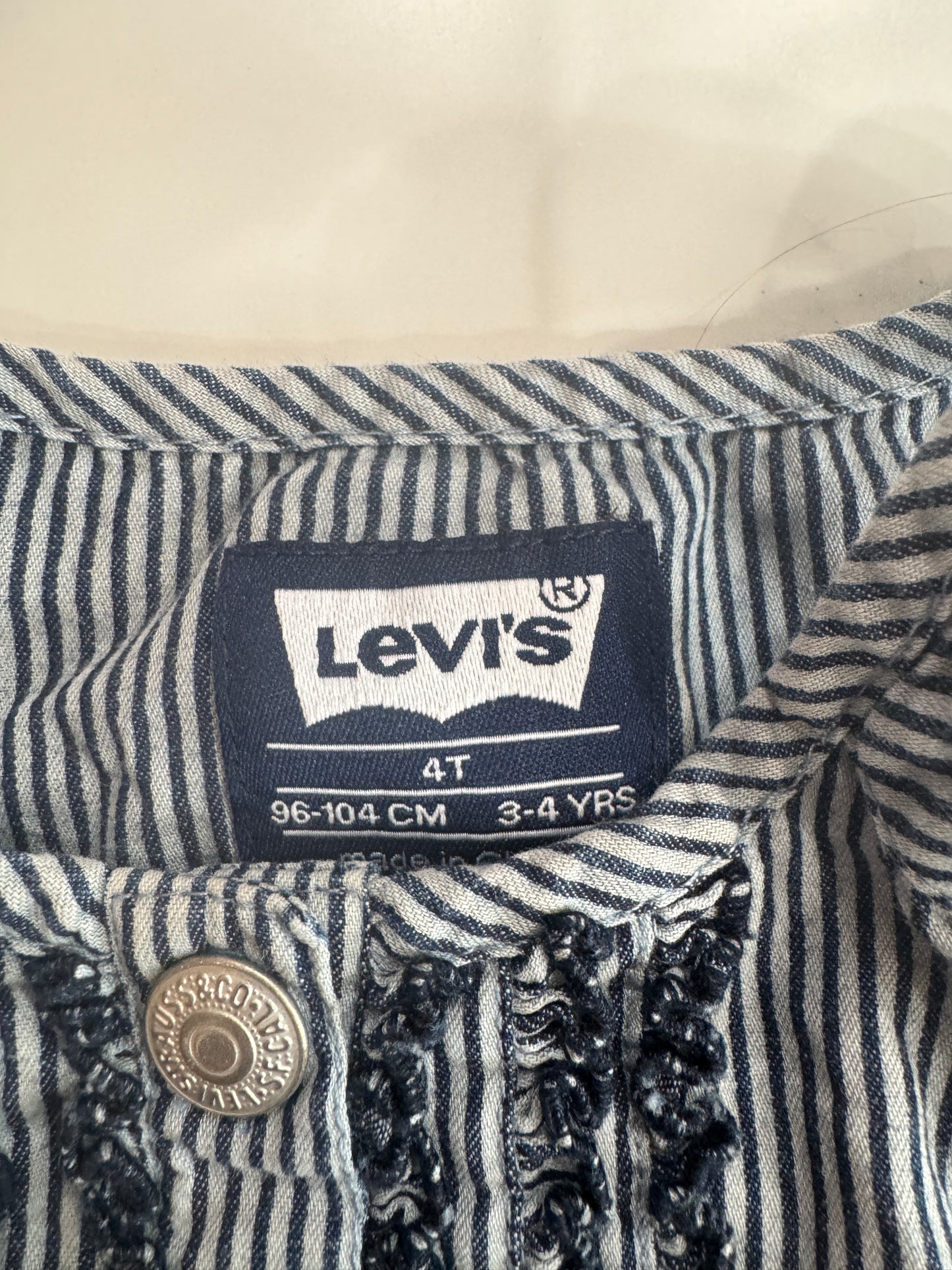 Levi Demin Stripe Romper with Back Pockets 4T