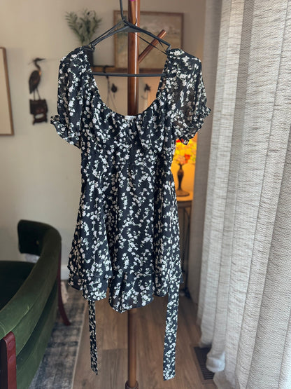 Black Floral Tiered Skirt Romper, Women's M - Haven on Summer HillWomen's Apparel