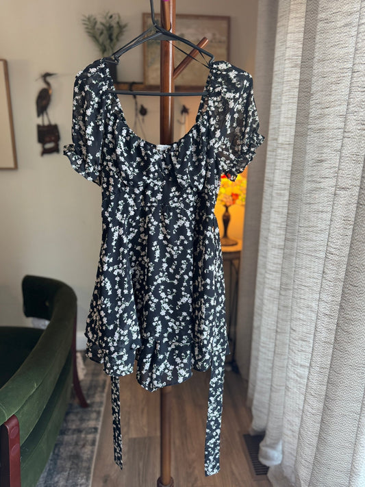 Black Floral Tiered Skirt Romper, Women's M - Haven on Summer HillWomen's Apparel