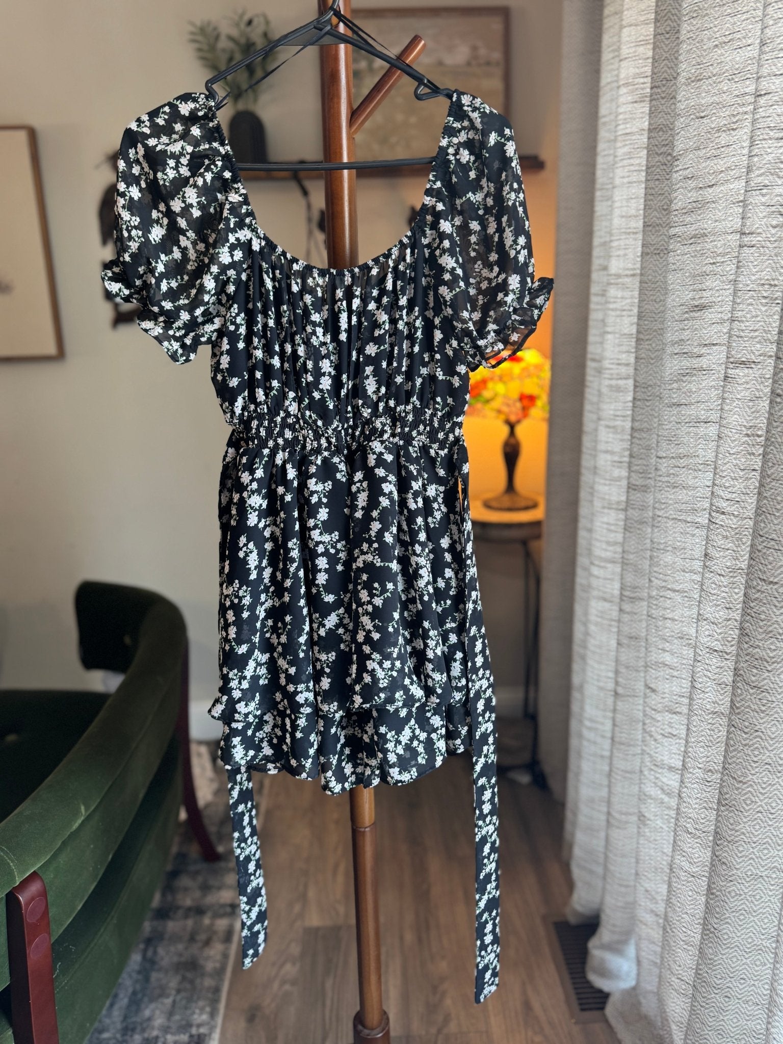 Black Floral Tiered Skirt Romper, Women's M - Haven on Summer HillWomen's Apparel