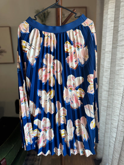 Blue Floral Print Pleated Skirt, Women's Small - Haven on Summer HillWomen's Apparel