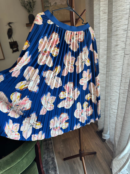 Blue Floral Print Pleated Skirt, Women's Small - Haven on Summer HillWomen's Apparel