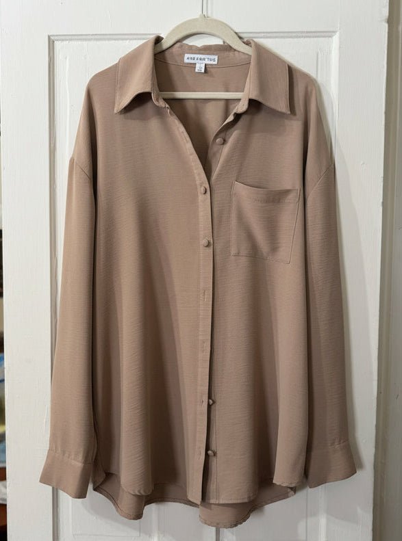 Soft Feel Camel Colored Fabric Button Up Tunic Blouse Women's XL - Haven on Summer HillWomen's Apparel