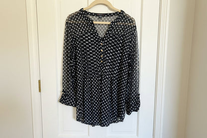 Black Polka Dot Sheer and Lined Button Up Tunic Women's XL - Haven on Summer HillWomen's Apparel